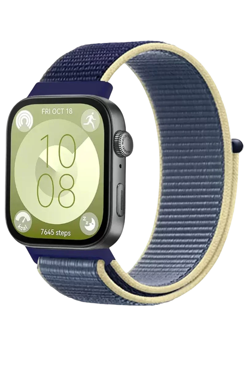 Huawei Fit 4 Hasırlı Cırtcırtlı Kordon - Sarı-Lacivert