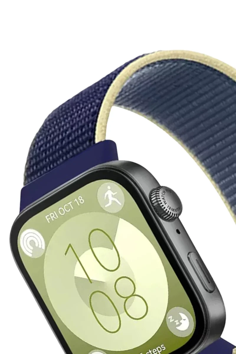 Huawei Fit 4 Hasırlı Cırtcırtlı Kordon - Sarı-Lacivert