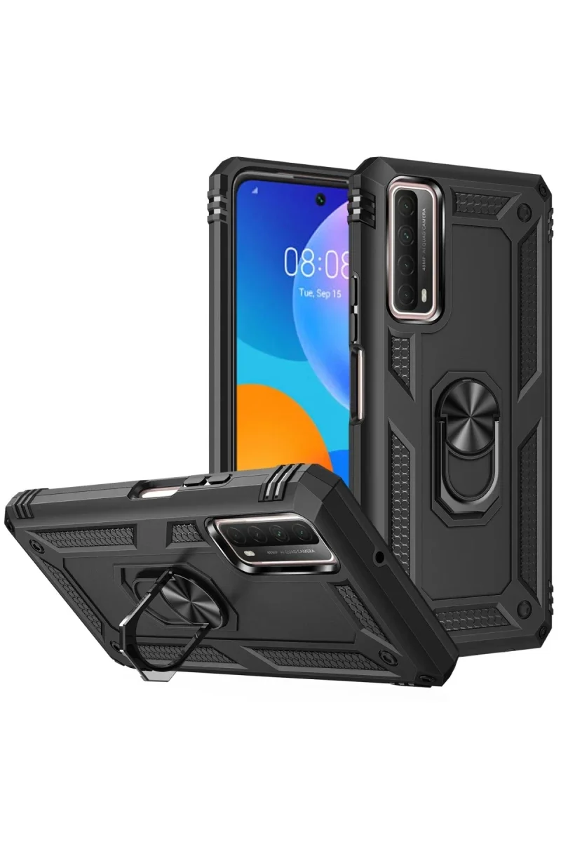 Huawei P Smart 2021 Kılıf Sofya Yüzüklü Silikon Kapak - Siyah