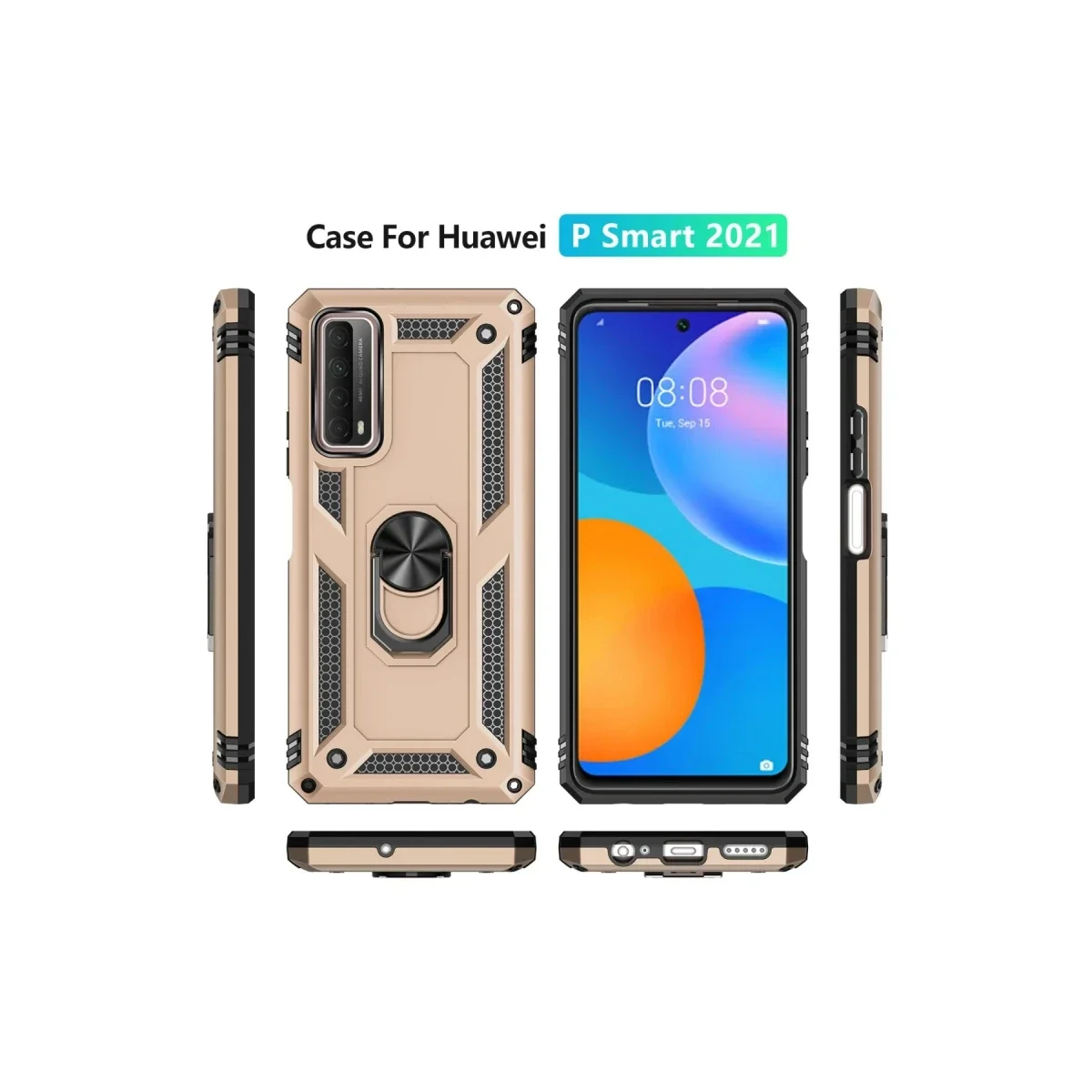 Huawei P Smart 2021 Kılıf Sofya Yüzüklü Silikon Kapak - Gold - Görsel 3