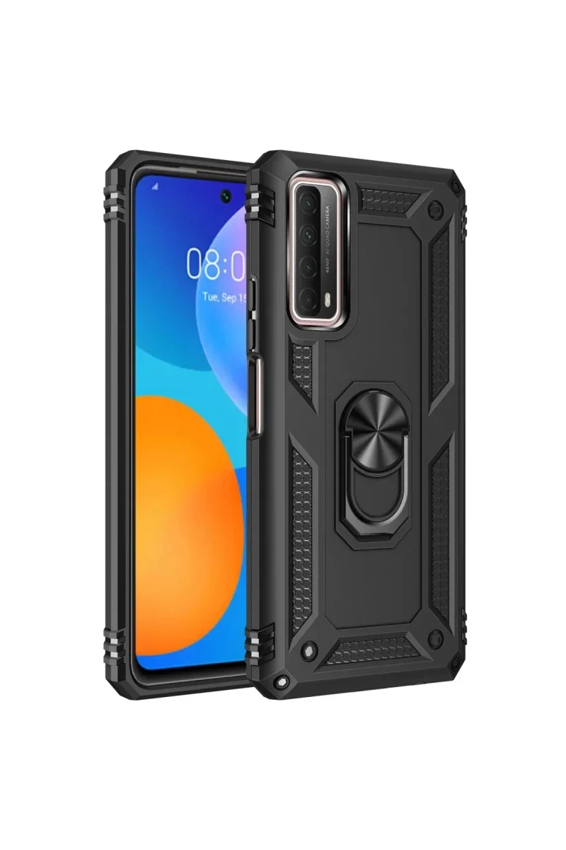 Huawei P Smart 2021 Kılıf Sofya Yüzüklü Silikon Kapak - Siyah