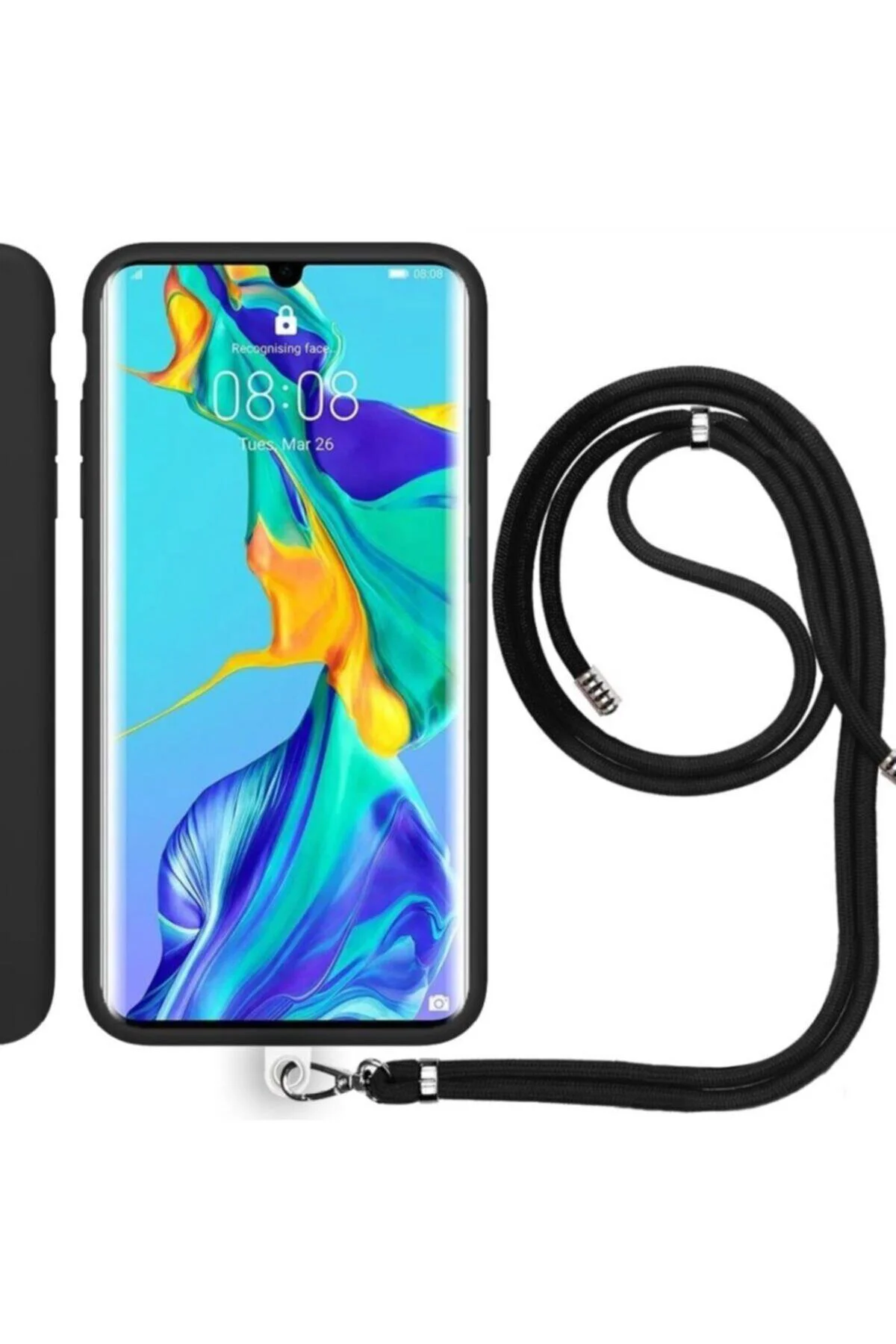 Huawei P30 Pro İp Askılı Silikon Kılıf Siyah