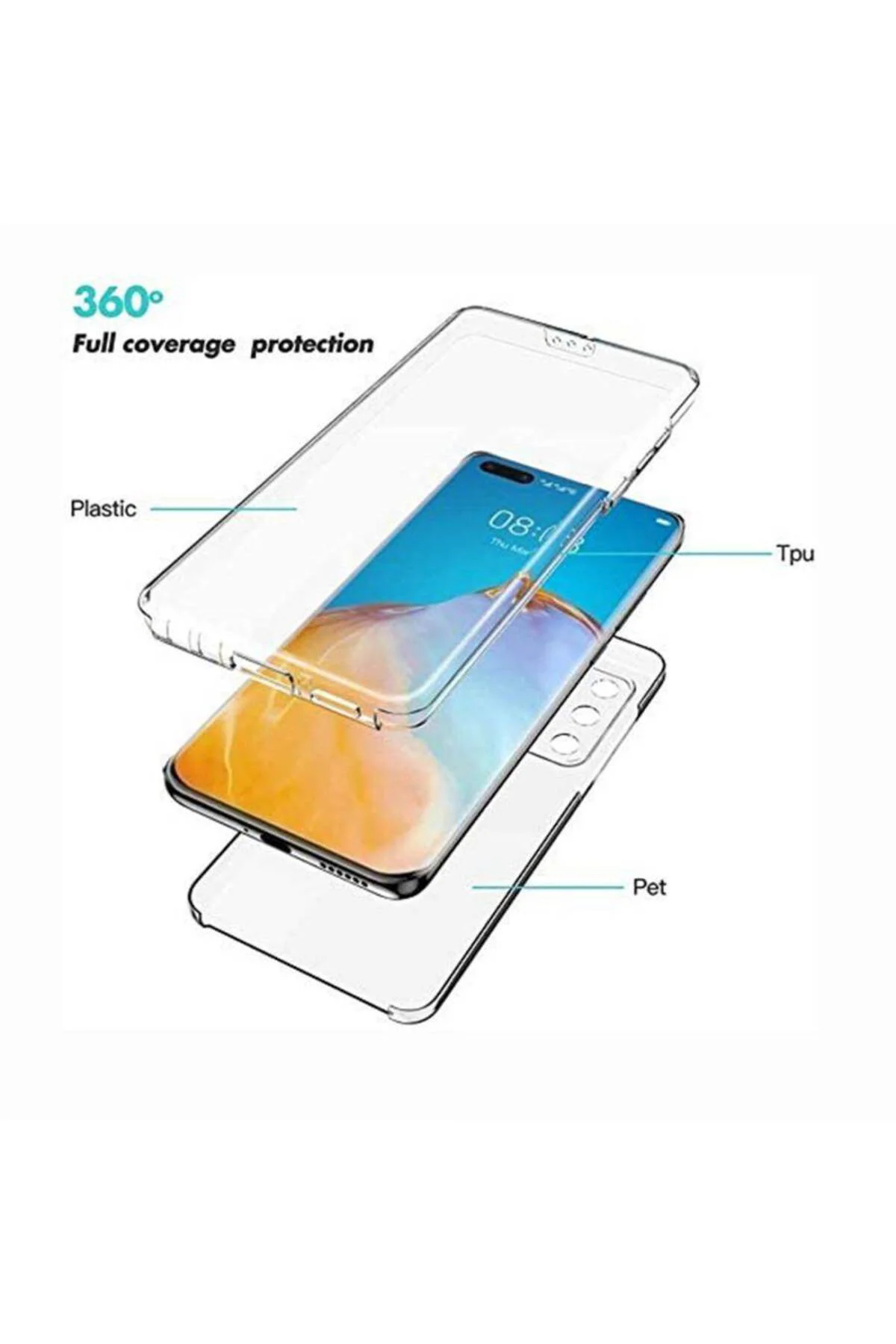 Huawei P40 Çift Taraflı Silikon Kılıf Şeffaf Huawei P40 Çift Taraflı Silikon Kılıf Şeffaf