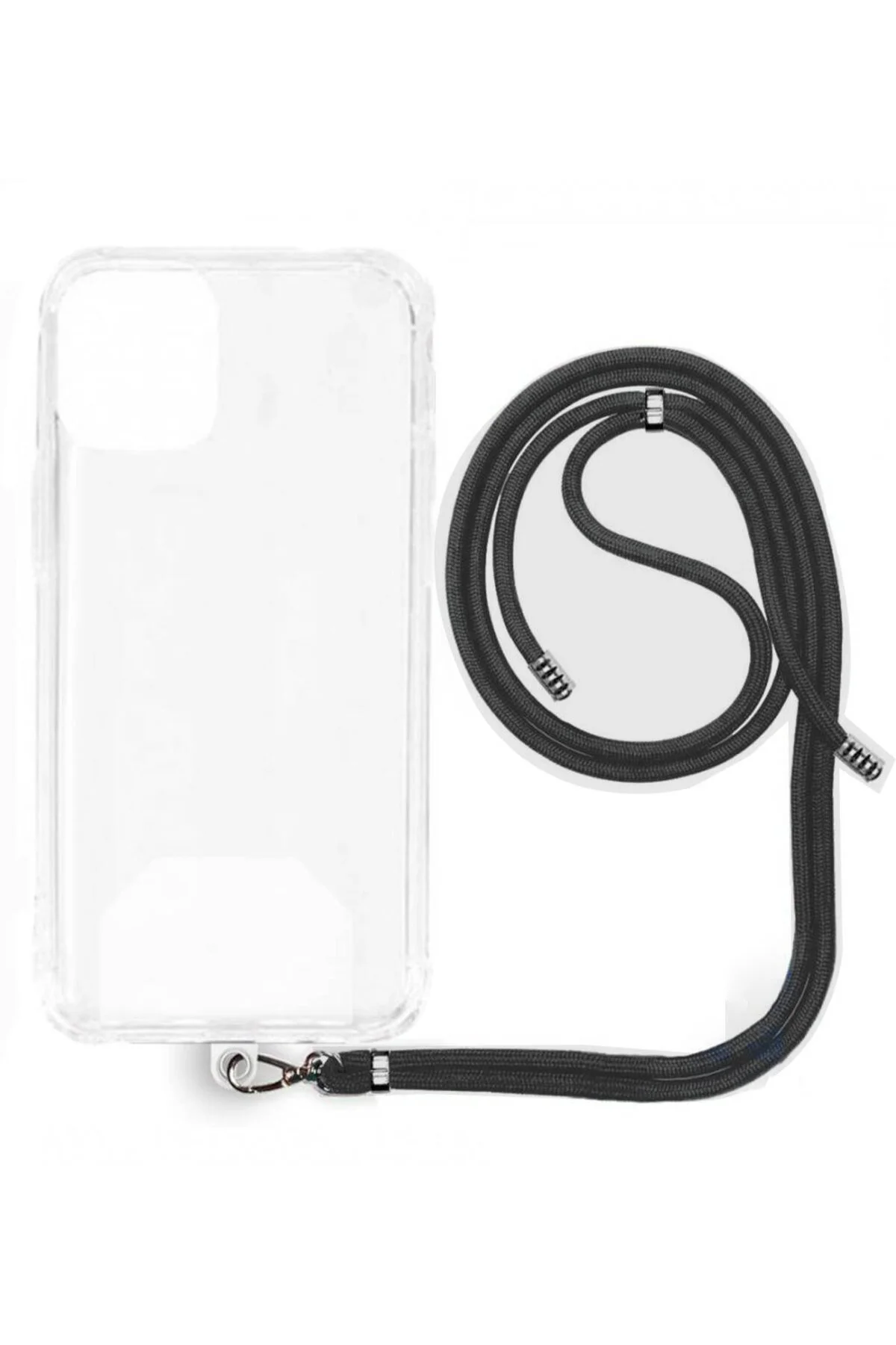 Huawei P40 Lite İp Askılı Şeffaf Silikon Kılıf Siyah Huawei P40 Lite İp Askılı Şeffaf Silikon Kılıf Siyah