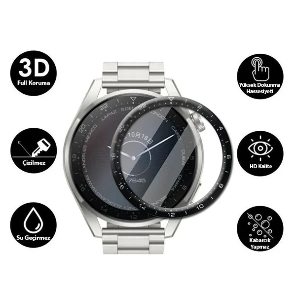 Huawei Watch 3 Pro 3D Full Kaplama Ekran Koruyucu - Çizilmeye Dayanıklı PET+PMMA