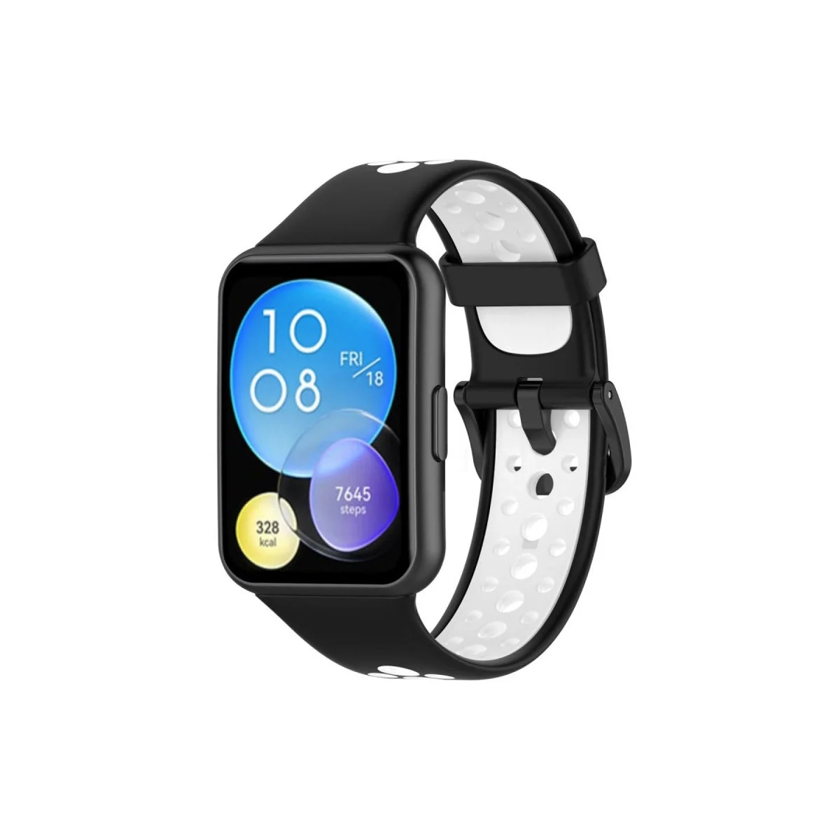 Huawei Watch Fit 2 Spor Delikli Kordon - Siyah-beyaz Huawei Watch Fit 2 Spor Delikli Kordon - Siyah-beyaz