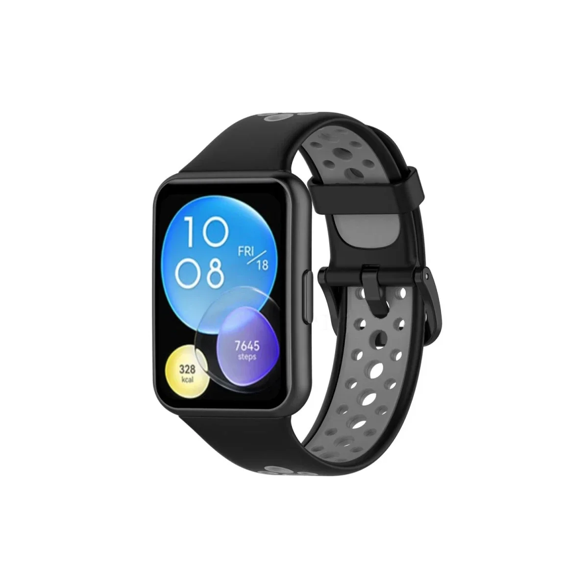 Huawei Watch Fit 2 Spor Delikli Kordon - Siyah-Gri Huawei Watch Fit 2 Spor Delikli Kordon - Siyah-Gri