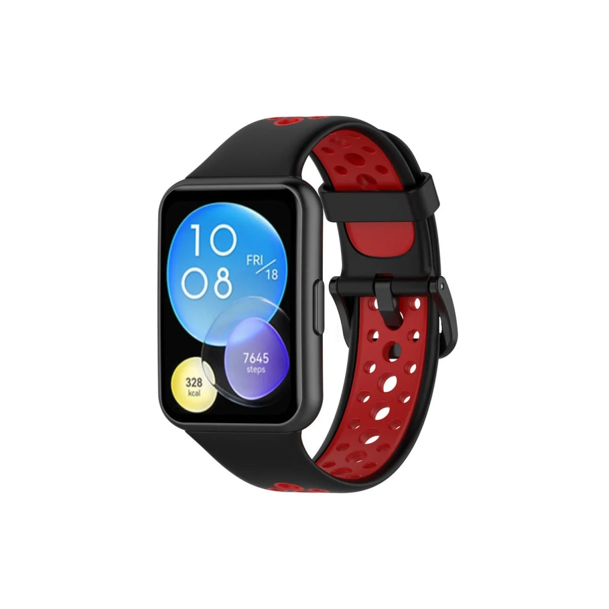 Huawei Watch Fit 2 Spor Delikli Kordon - Siyah-kırmızı Huawei Watch Fit 2 Spor Delikli Kordon - Siyah-kırmızı