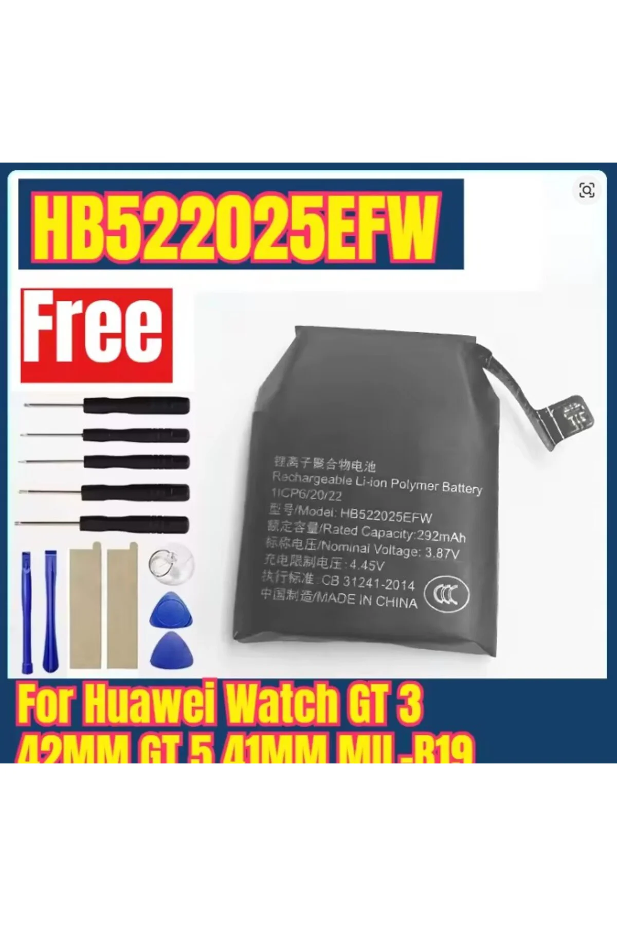 Huawei Watch GT 3 42MM GT 5 41MM MIL-B19 Yedek Saat Pili için HB522025EFW Huawei Watch GT 3 42MM GT 5 41MM MIL-B19 Yedek Saat Pili için HB522025EFW