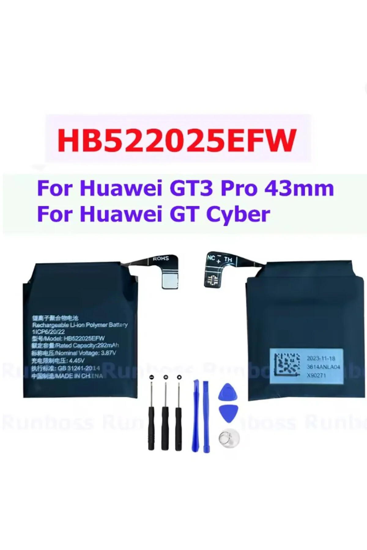 Huawei Watch GT3 GT 3 Pro 43MM FRG-B19 AND-B19 Akıllı Saat için HB522025EFW 292mAh Saat Pili