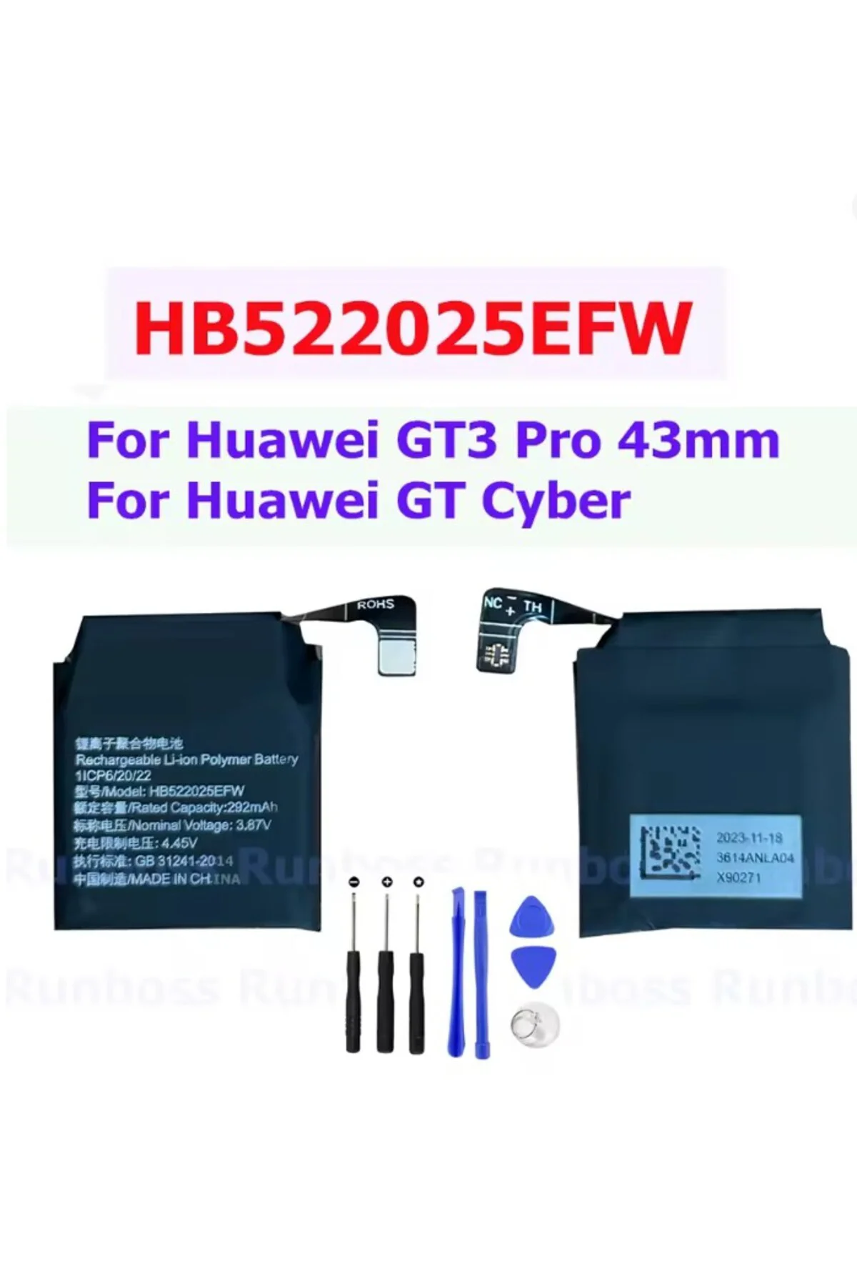 Huawei Watch GT3 GT 3 Pro 43MM FRG-B19 AND-B19 Akıllı Saat için HB522025EFW 292mAh Saat Pili Huawei Watch GT3 GT 3 Pro 43MM FRG-B19 AND-B19 Akıllı Saat için HB522025EFW 292mAh Saat Pili