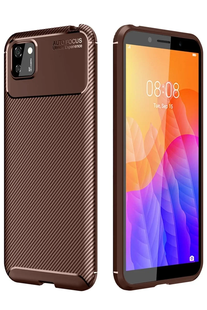 Huawei Y5P Kılıf Auto Focus Karbon Kapak - Kahverengi Fiyatı, Yorumları ve Özellikleri