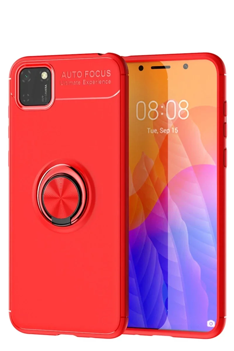 Huawei Y5P Kılıf Range Yüzüklü Silikon - Kırmızı Huawei Y5P Kılıf Range Yüzüklü Silikon - Kırmızı