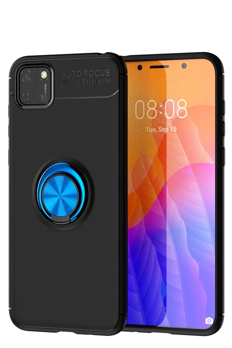 Huawei Y5P Kılıf Range Yüzüklü Silikon - Siyah-Mavi Huawei Y5P Kılıf Range Yüzüklü Silikon - Siyah-Mavi