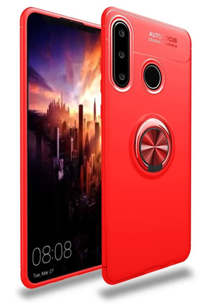 Huawei Y6P Kılıf Range Yüzüklü Silikon - Kırmızı Huawei Y6P Kılıf Range Yüzüklü Silikon - Kırmızı