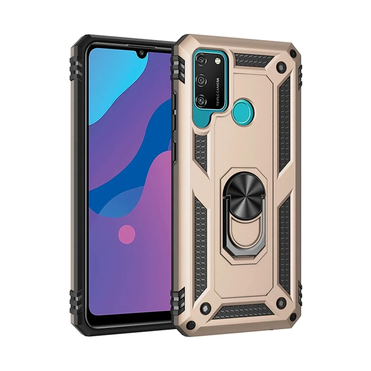 Huawei Y6P Kılıf Sofya Yüzüklü Silikon Kapak - Gold