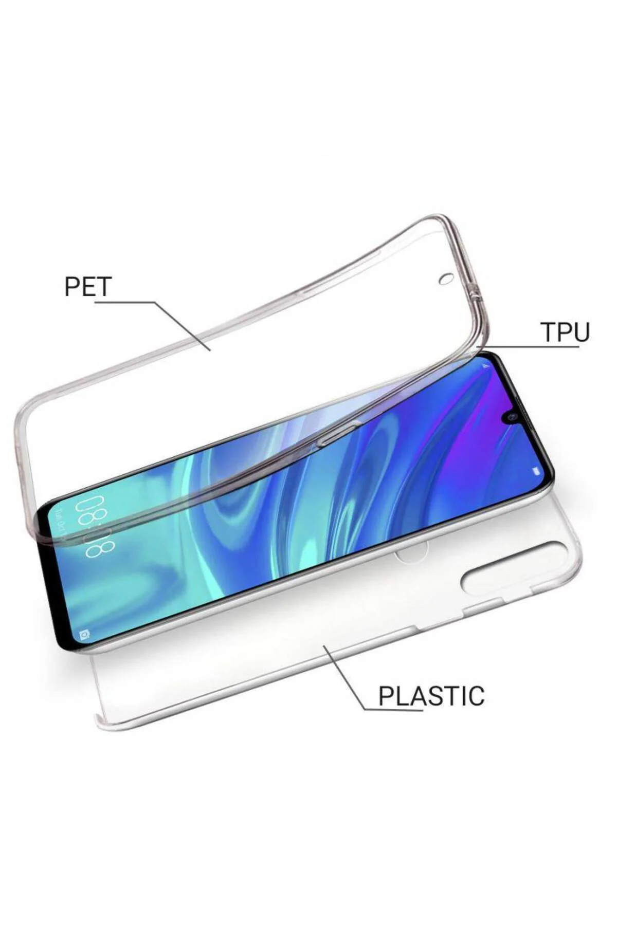 Huawei Y7 Prime 2019 Çift Taraflı Silikon Kılıf Şeffaf
