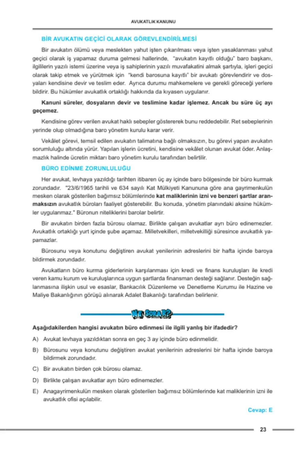 Hukuk Atölyesi HMGS Çıkmış Soru Örnekli Avukatlık Kanunu Ders Not