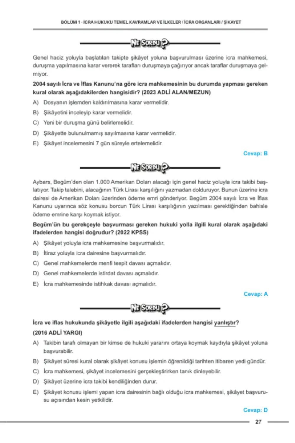 Hukuk Atölyesi İcra Müdürlüğü Çıkmış Soru Örnekli İcra ve İflas H