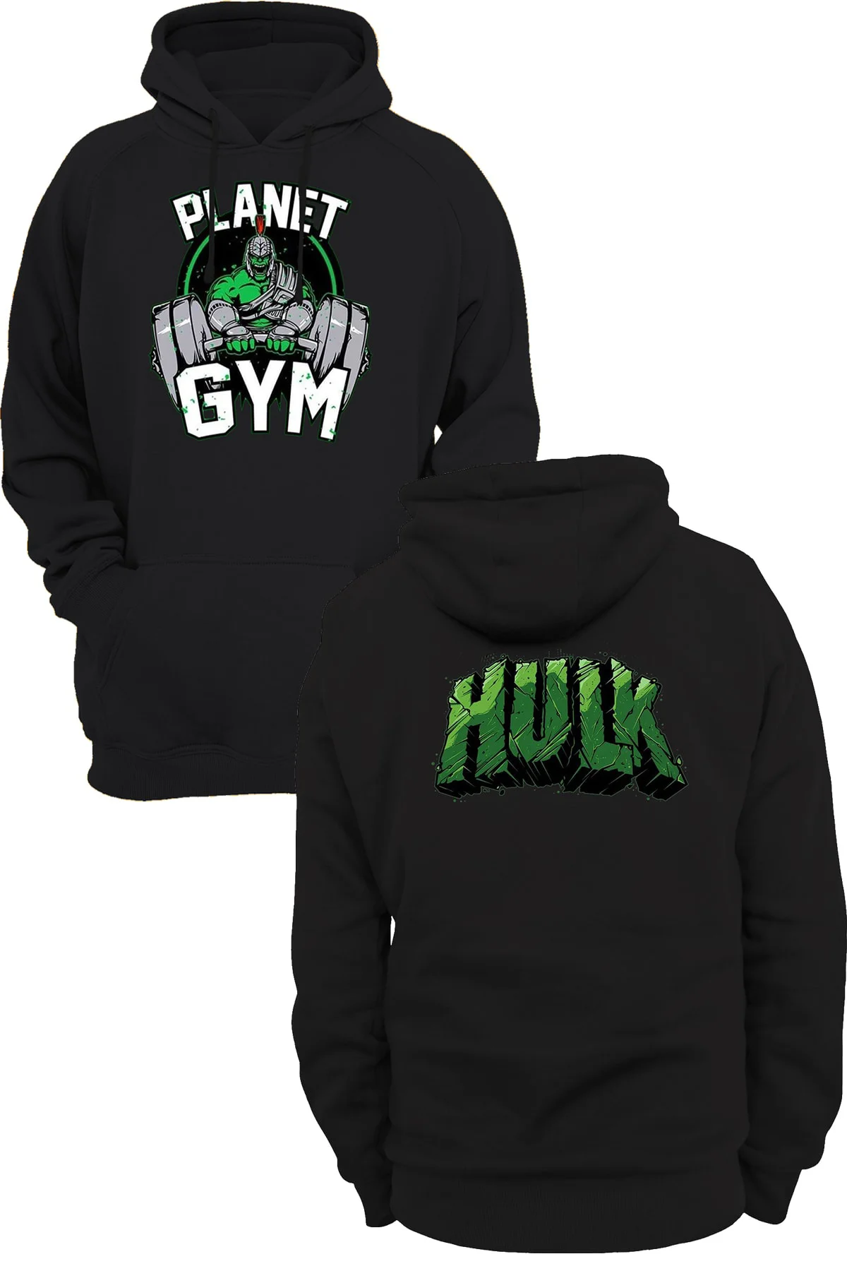 Hulk Gym Çift Taraflı Baskılı Fermuarsız Kapüşonlu Sweatshirt Hoodie