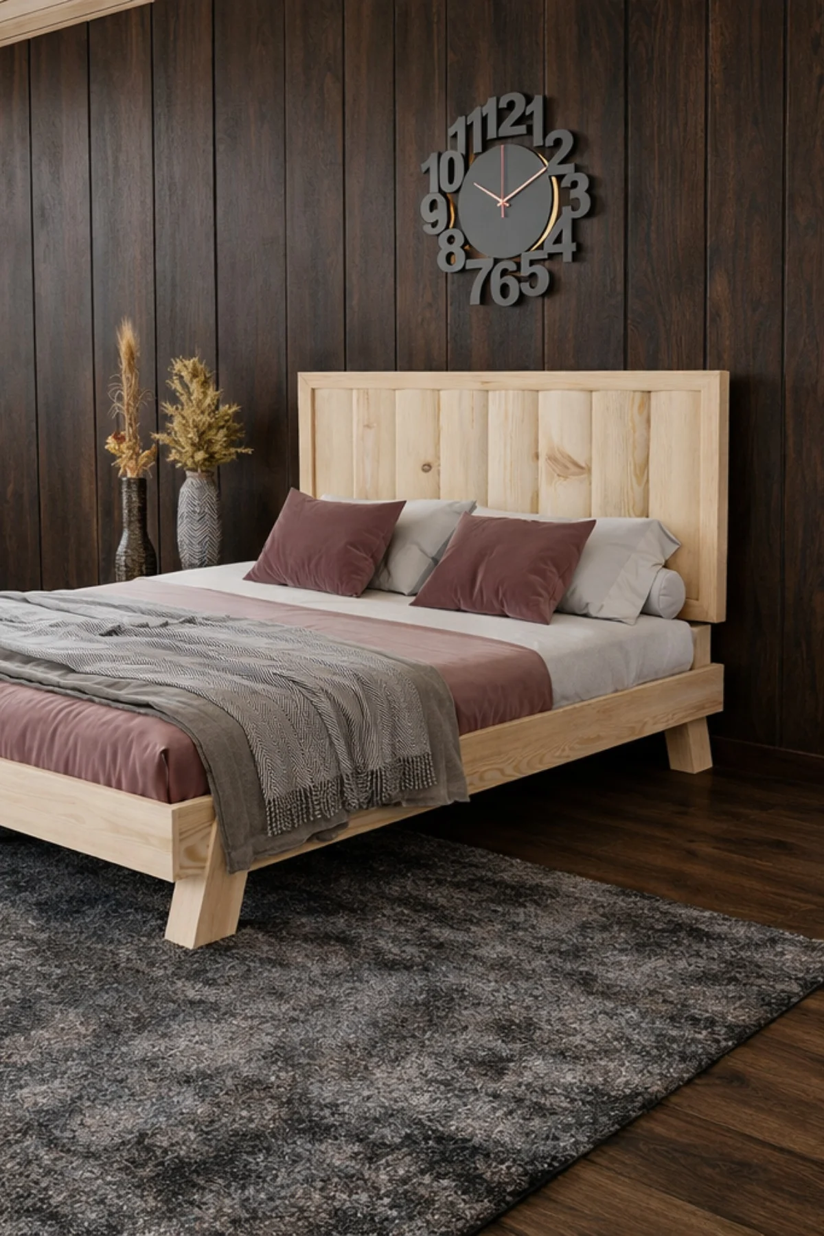 Hüma Dikey Çizgili Başlıklı Ahşap Karyola - Modern Masif Şık Karyola Fiyatı, Yorumları ve Özellikleri
