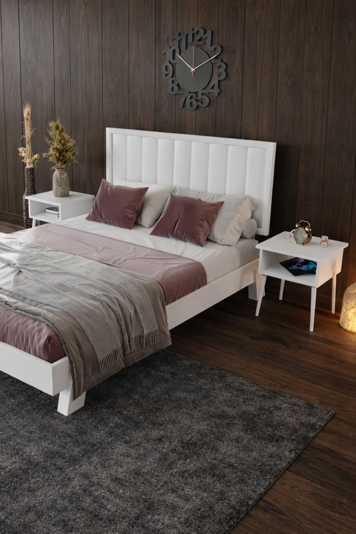 Hüma Dikey Çizgili Model Masif Çam Karyola Ve İki Adet Komodin Seti - Modern Yatak Odası Takımı Fiyatı, Yorumları ve Özellikleri