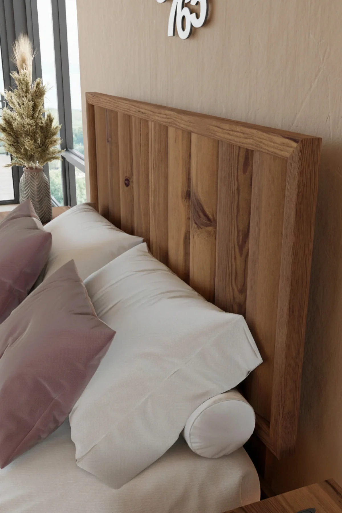 Hüma Model Dikey Başlıklı Masif Ahşap Karyola Kolay Kurulum Fırınlanmış İthal Sibirya Çamı 90x200 Yatak Uyumlu