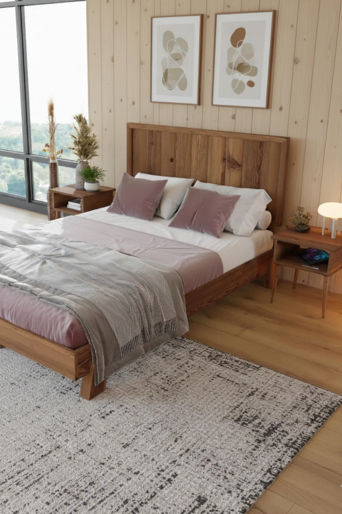 Hüma Model Dikey Başlıklı Masif Ahşap Karyola Kolay Kurulum Fırınlanmış İthal Sibirya Çamı 90x200 Yatak Uyumlu