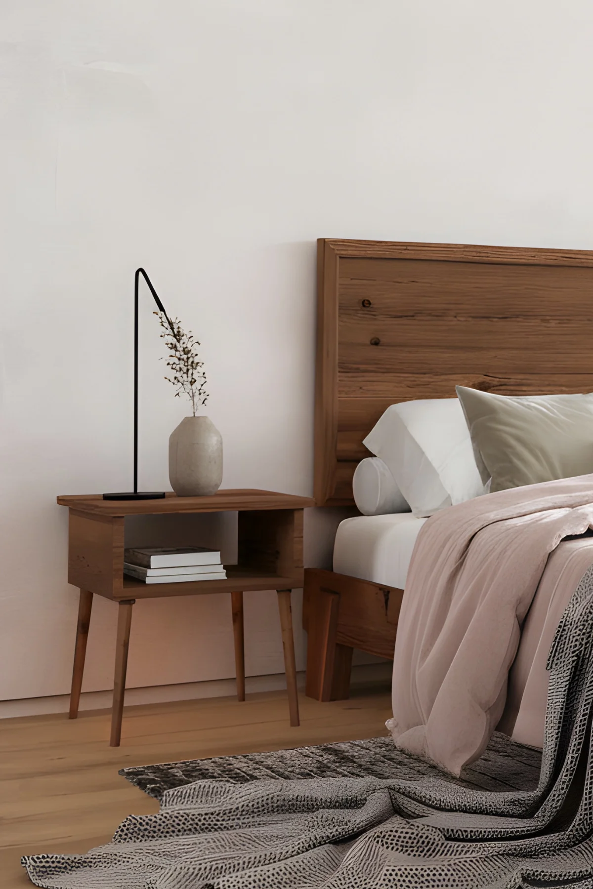 Hüma Model Yatay Başlıklı Masif Ahşap Karyola ve 2 Adet Komodin Kolay Kurulum Fırınlanmış İthal Sibirya Çamı 90x190 Yatak Uyumlu 2 Adet Komodin