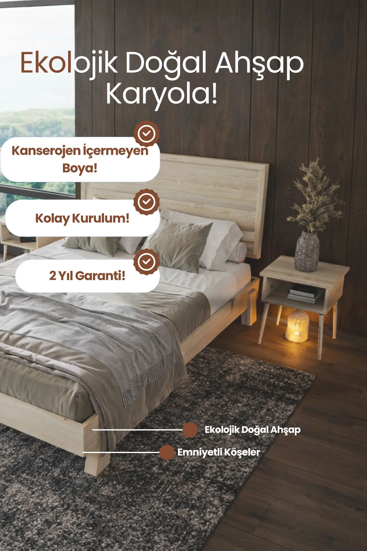 Hüma Yatay Çizgili Başlıklı Ahşap Karyola - Modern Masif Şık Karyola Fiyatı, Yorumları ve Özellikleri