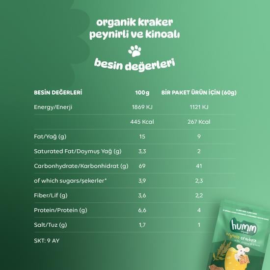 Humm Organik Peynirli Kinoalı Kraker 60 Gr Humm Organik Peynirli Kinoalı Kraker 60 Gr
