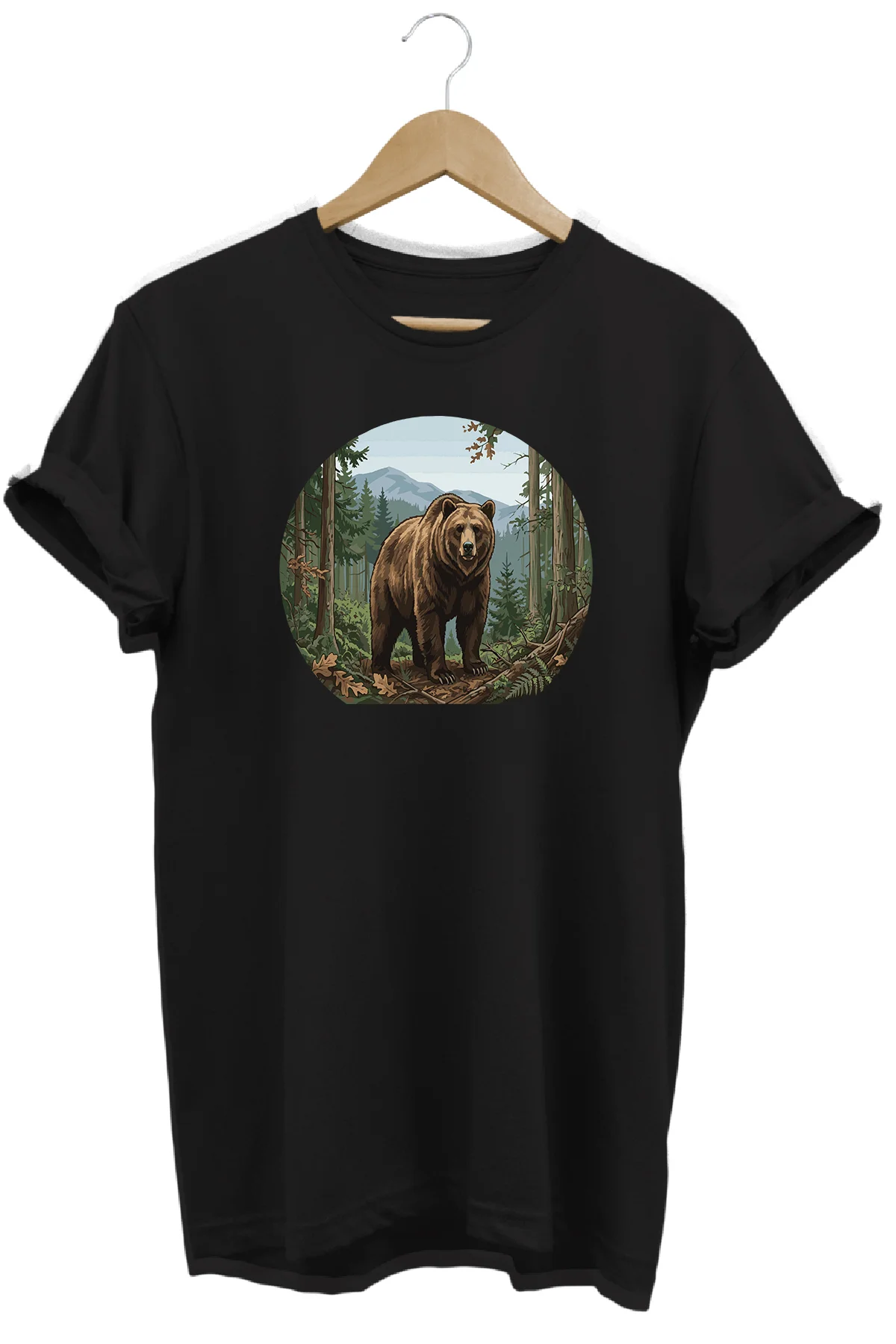 Huntwear Vahşi Bozayı Baskılı Doğa Tişörtü Outdoor Kamp Giyimi