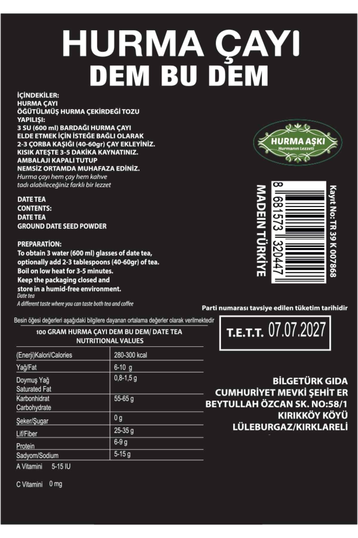 Hurma Çayı Dem Bu Dem 200GrX3=600Gr