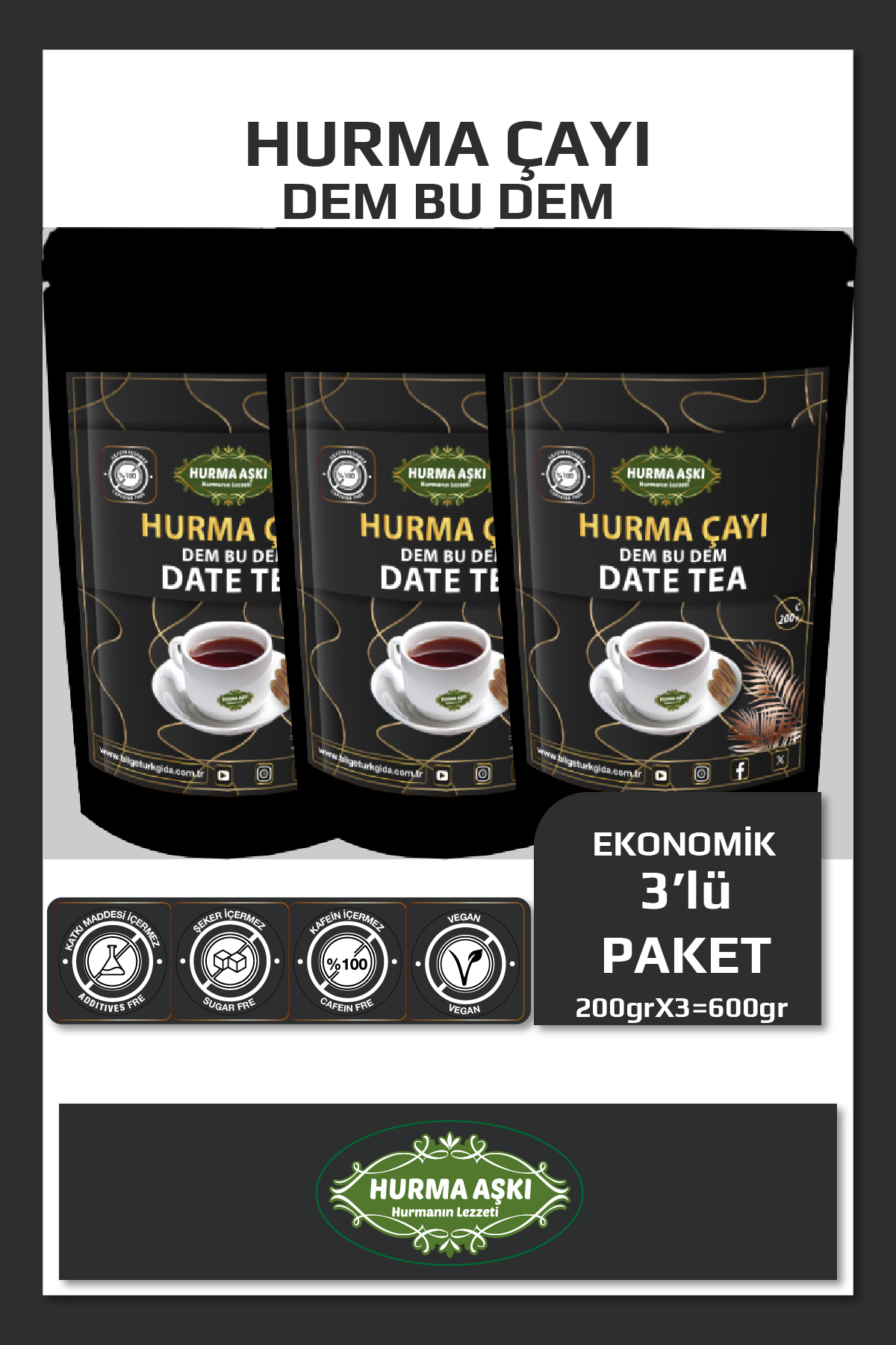 Hurma Aşkı Hurma Çayı Dem Bu Dem 200Grx3=600Gr