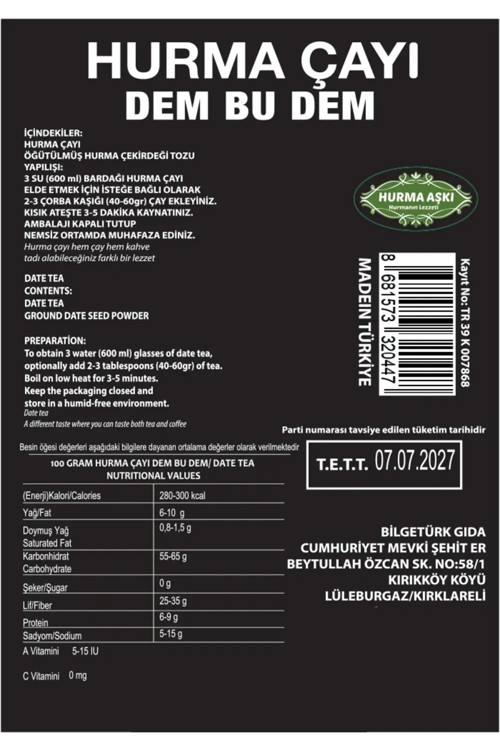 Hurma Çayı Dem Bu Dem 200GrX3=600Gr