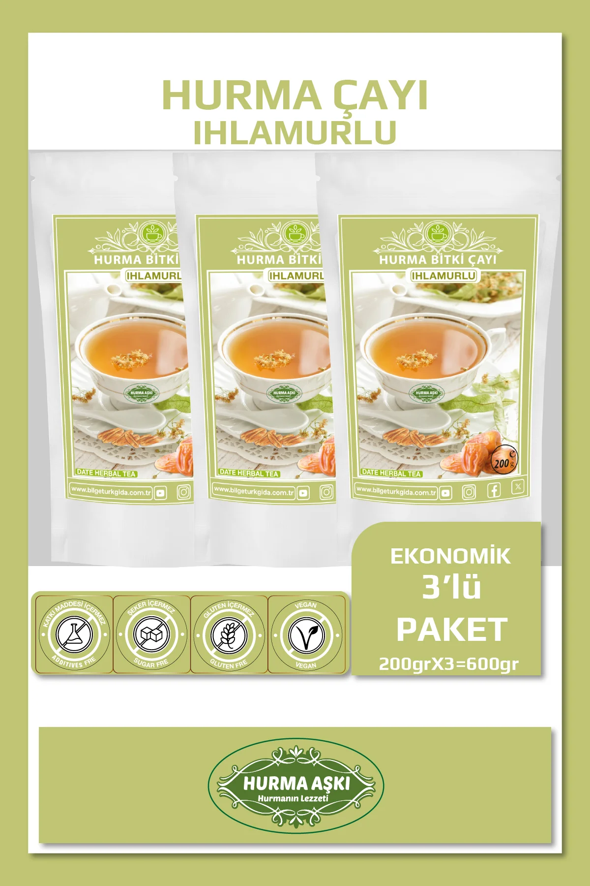 Hurma Çayı Ihlamurlu 200GrX3=600Gr Hurma Çayı Ihlamurlu 200GrX3=600Gr