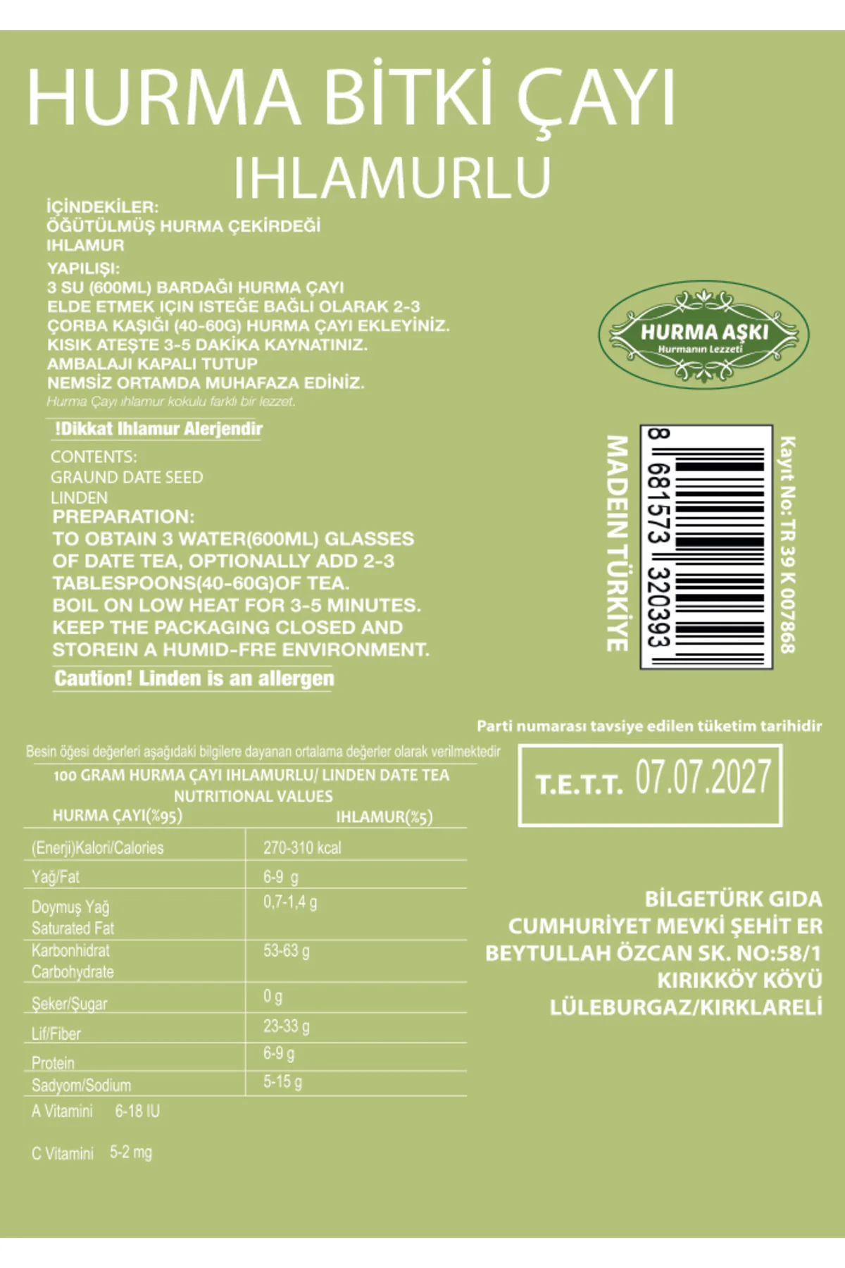 Hurma Çayı Ihlamurlu 200GrX3=600Gr Hurma Çayı Ihlamurlu 200GrX3=600Gr - Görsel 3