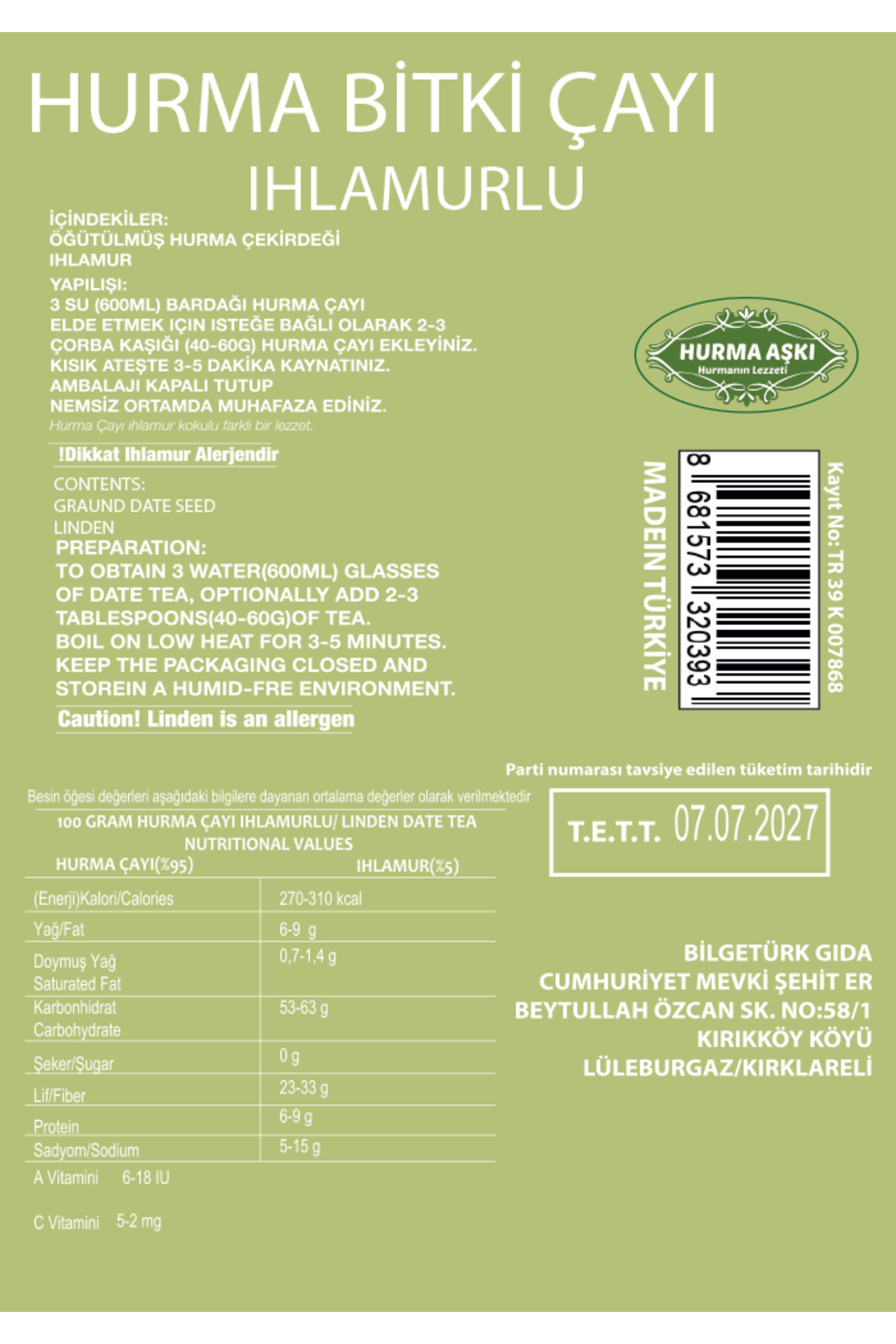 Hurma Çayı Ihlamurlu 200 Gr