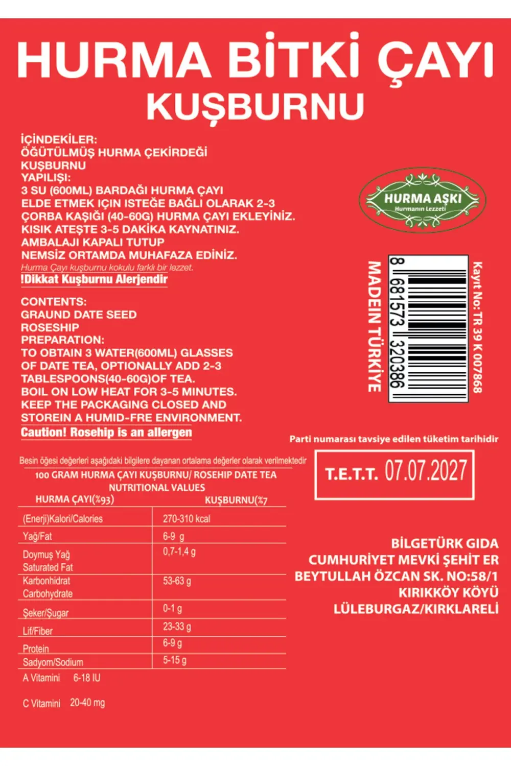 Hurma Çayı Kuşburnu 200 Gr