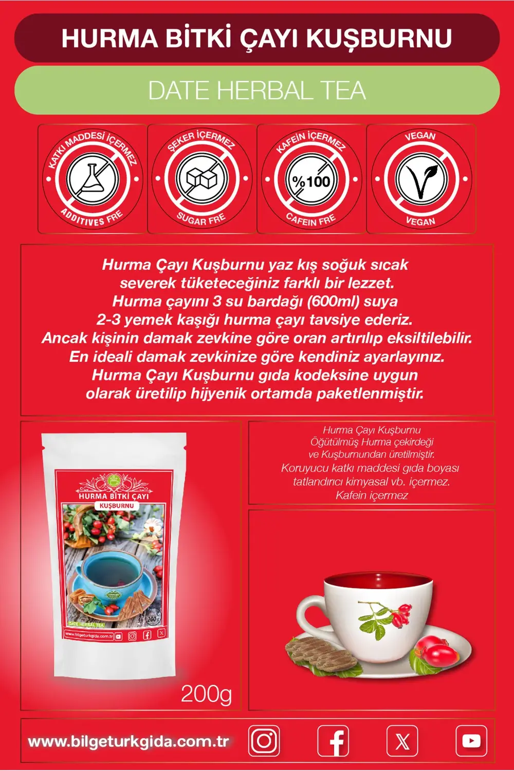 Hurma Çayı Kuşburnu 200GrX3=600Gr