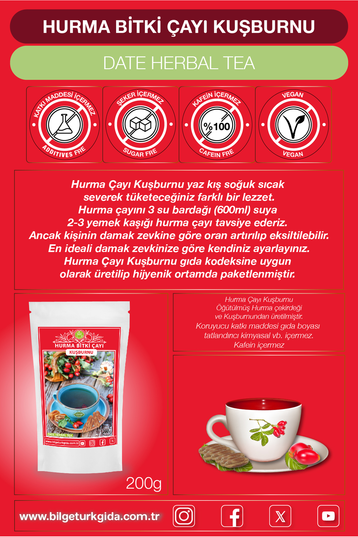 Hurma Çayı Kuşburnu 200GrX3=600Gr