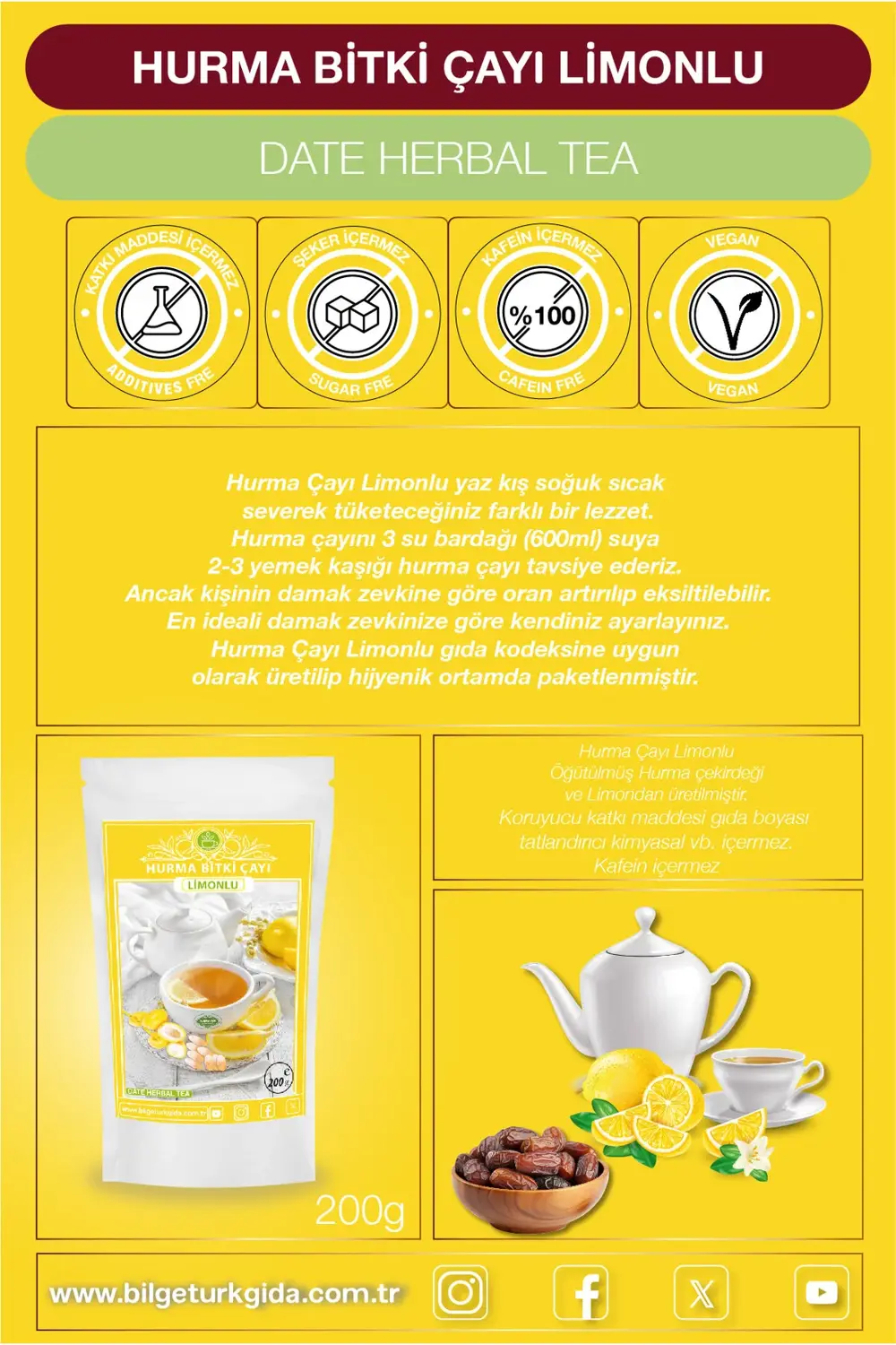 Hurma Çayı Limonlu 200GrX3=600Gr