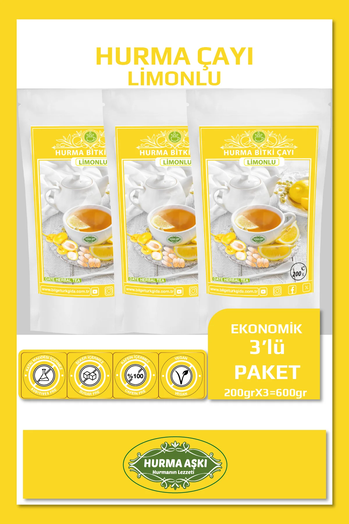 Hurma Çayı Limonlu 200GrX3=600Gr Hurma Çayı Limonlu 200GrX3=600Gr