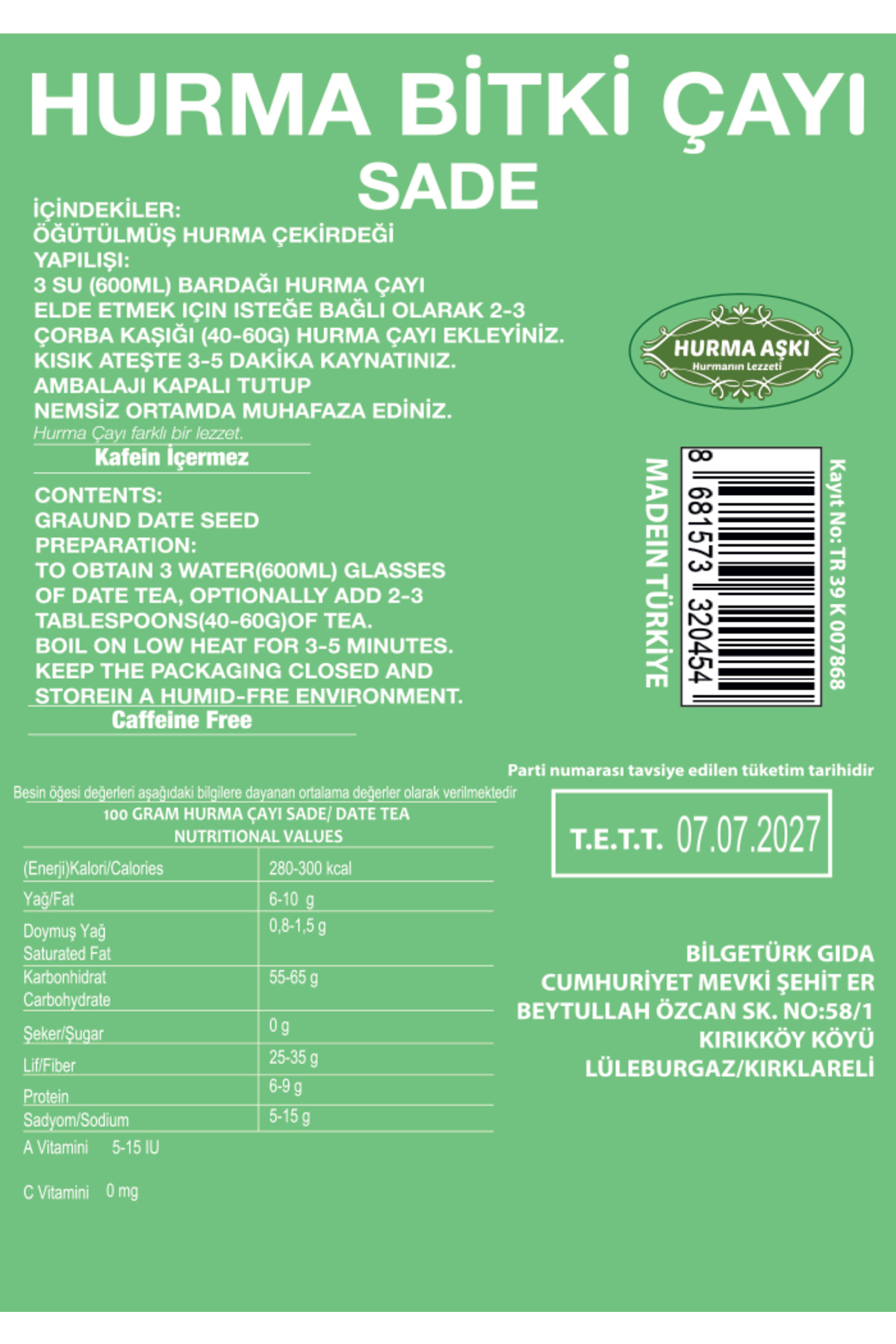 Hurma Çayı Sade 200GrX3=600Gr