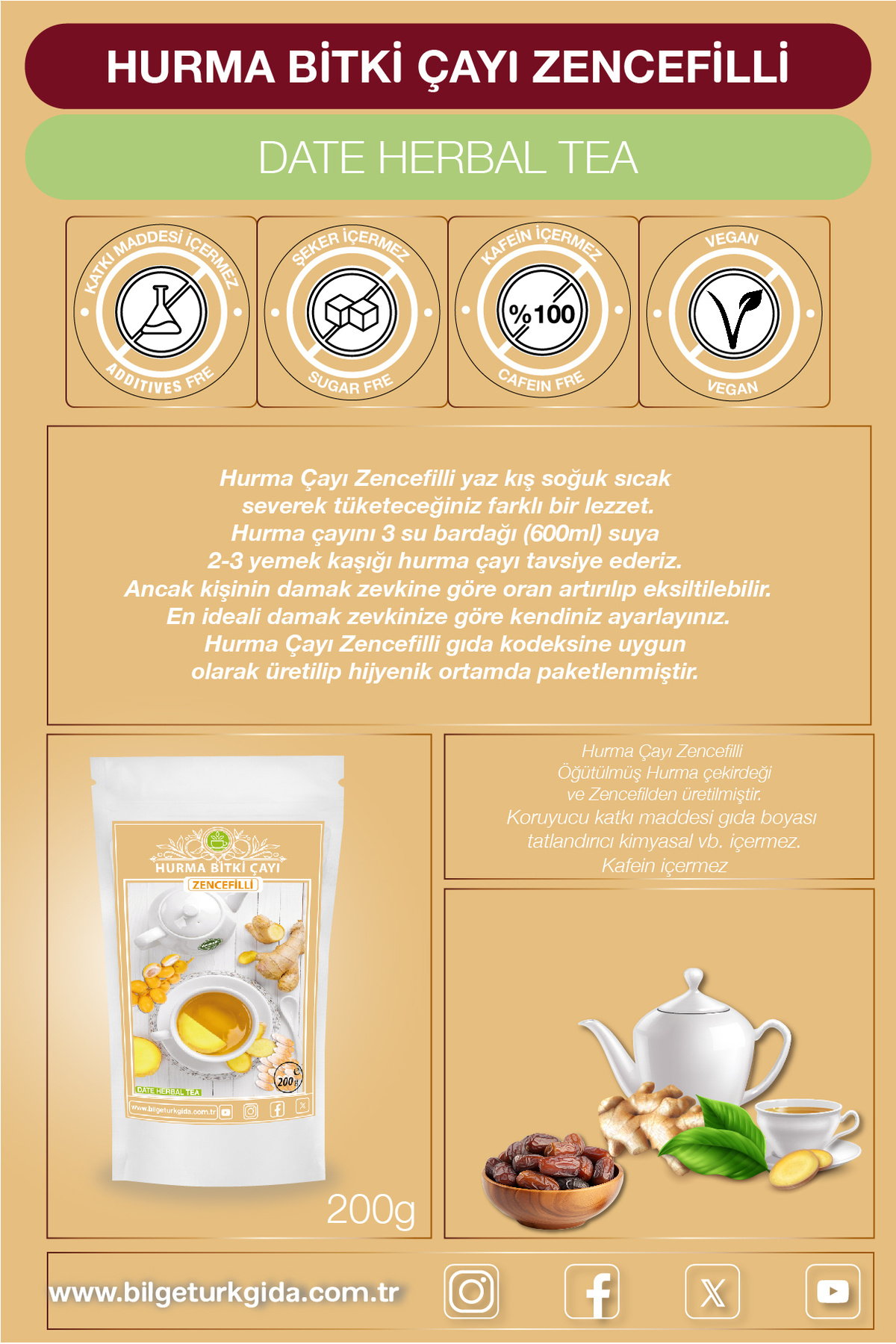 Hurma Çayı Zencefilli 200GrX3=600Gr