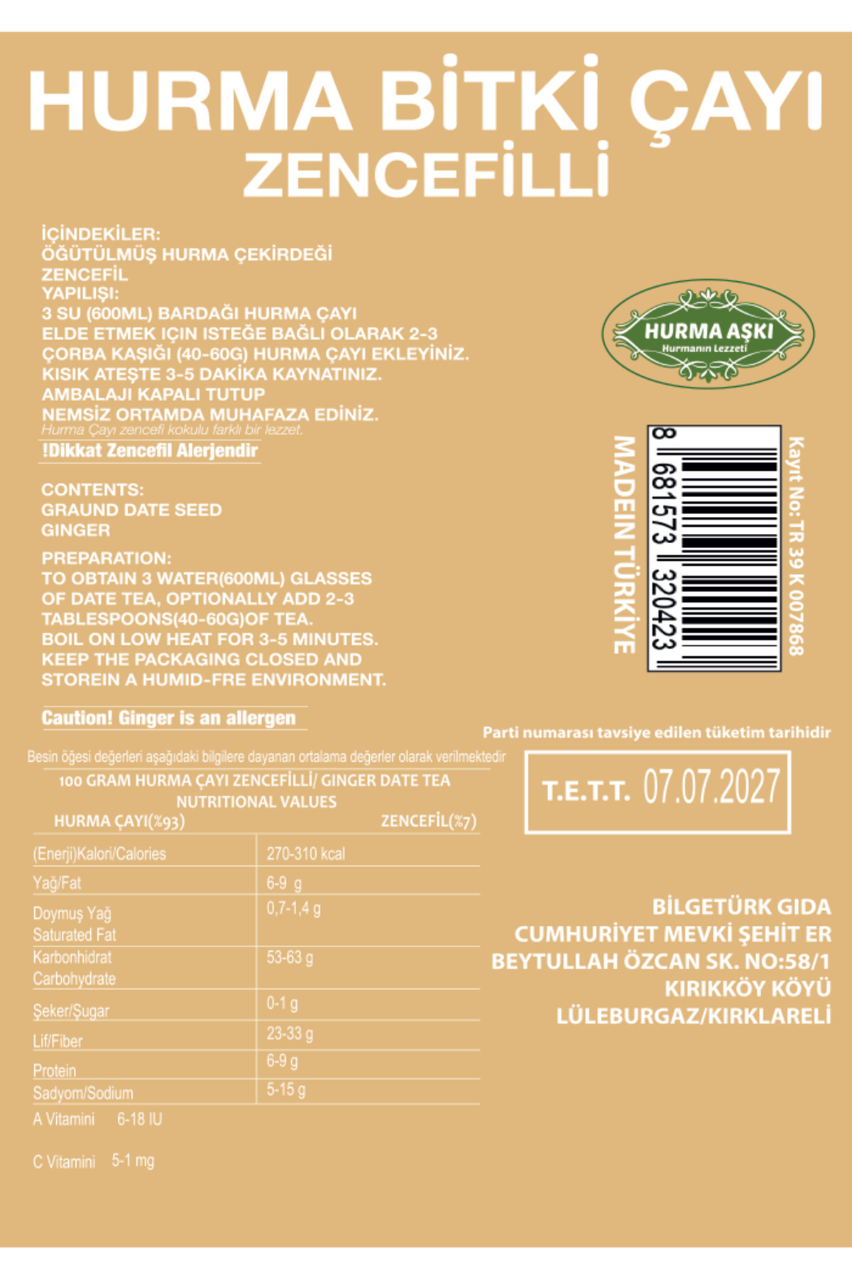 Hurma Çayı Zencefilli 200 Gr