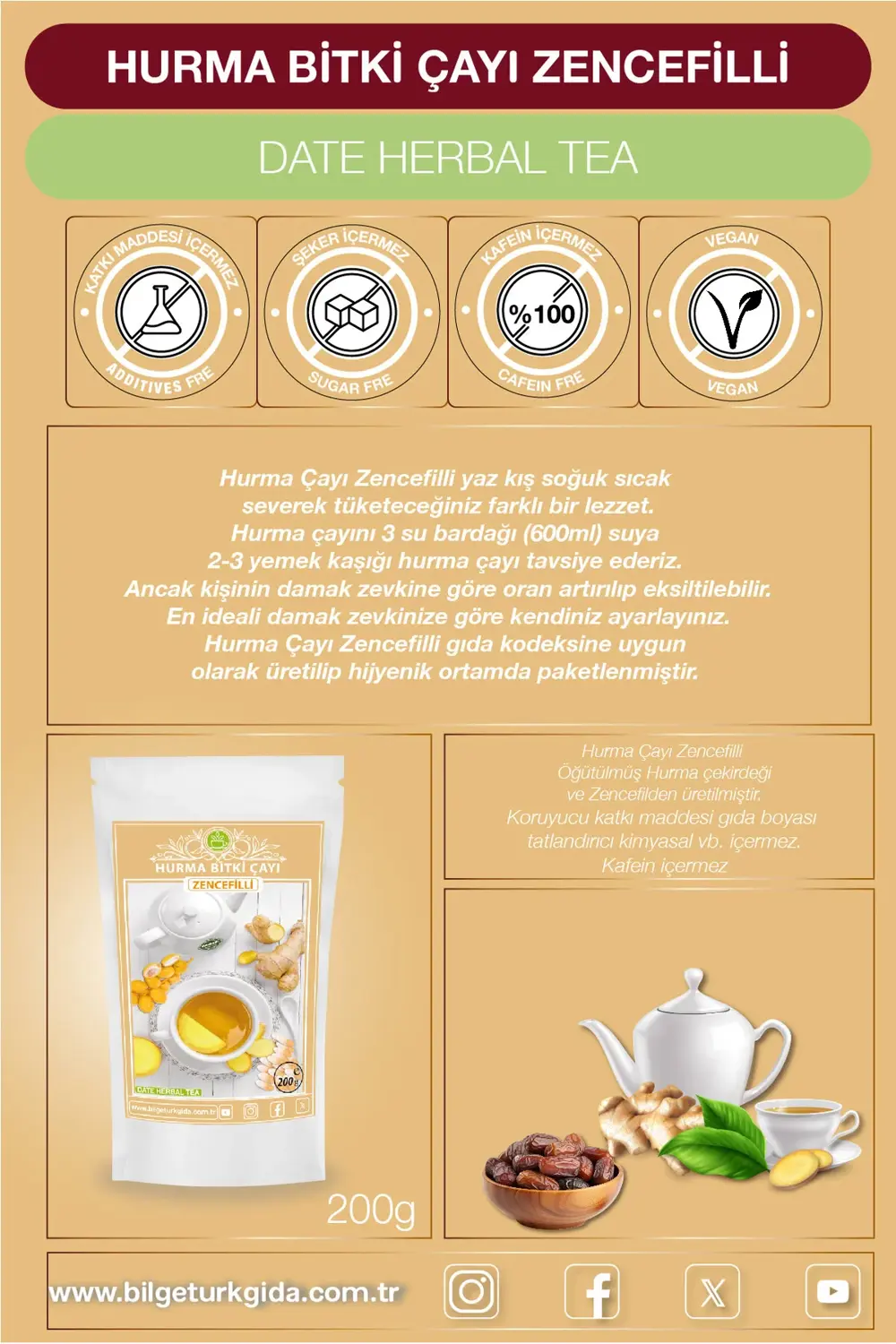 Hurma Çayı Zencefilli 200GrX3=600Gr