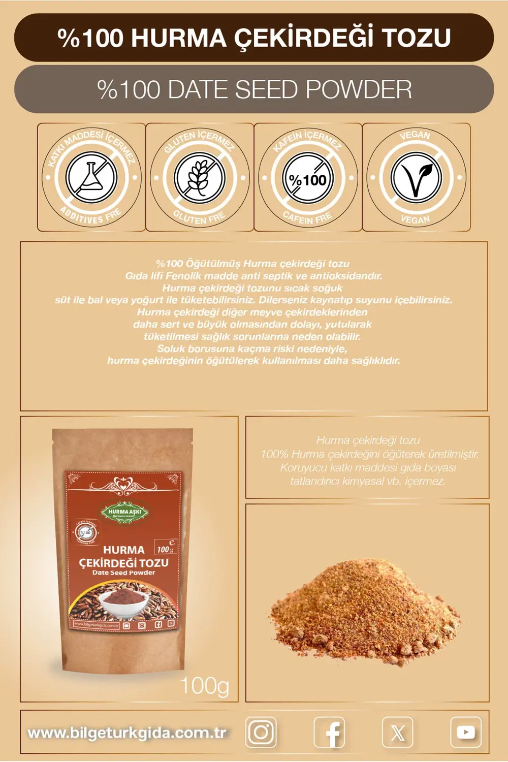 Hurma Çekirdeği Tozu 100Gr.X3=300Gr