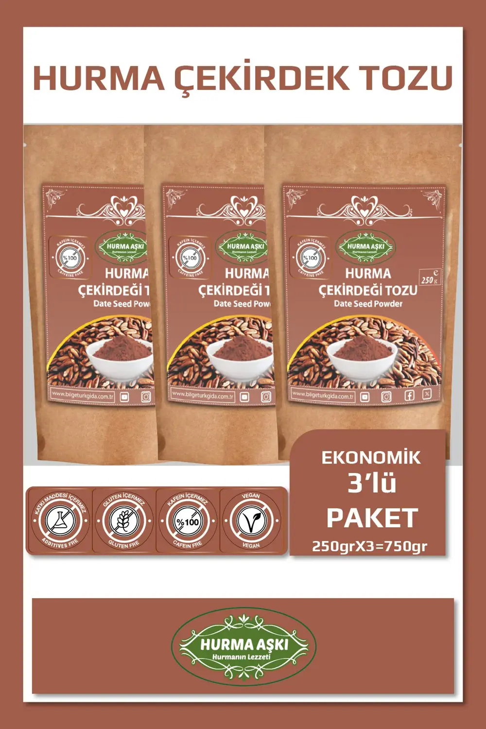 Hurma Çekirdeği Tozu 250GrX3=750Gr