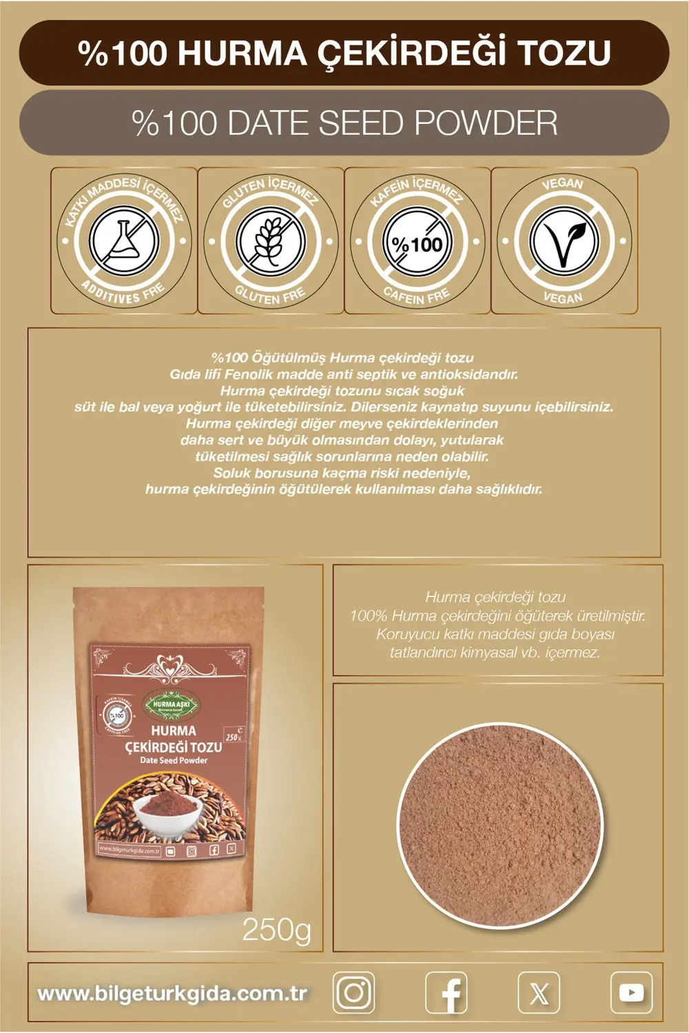 Hurma Çekirdeği Tozu 250GrX3=750Gr